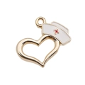 Gold hollow heart charm with white nurse hat and red cross for DIY jewelry - Heart Nurse Hat Style (12007) / 22x20mm