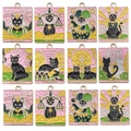 Set of dark cat tarot metal enamel pendants for DIY necklaces and jewelry making - Black Cat Tarot Card Style (sn642)