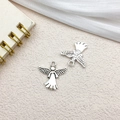 Antique silver angel charm pendant with detailed wing patterns for DIY jewelry making - Angel 20x20mm (11311)