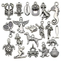 Silver alloy charms featuring owls, seahorses, and turtles for DIY jewelry making - Mixed 20 Styles Antique Silver Animal Set (SN689)