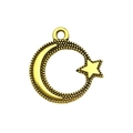 Vintage gold alloy celestial charm with sun moon and star pattern for DIY jewelry - Circular Moon Star Pendant (13557) / 1 Piece (17x12mm)