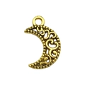Antique gold moon pendant with intricate filigree patterns and bead edge for DIY jewelry - Hollow Moon Pendant (13560)