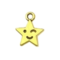 Golden star pendant with winking smile face emoji for DIY necklaces and bracelets - Smiling Star Pendant (13562)