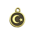 Antique gold finish celestial charm with embossed sun and moon for DIY jewelry making - Vintage Moon Star Disc Charm (13565)