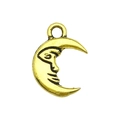 Golden crescent moon pendant with man in the moon relief for DIY jewelry making - Smiling Moon Face Charm (13566)