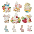 Set of 10 gold plated enamel rabbit charms for DIY jewelry making with cute carrot motifs - Mixed Colors