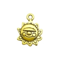 DIY antique gold sun charm pendant with smiling face relief for necklaces and jewelry - Smiling Sun Face Pendant (13571)
