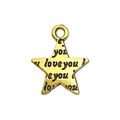 Star shaped golden alloy pendant with love you engraving for DIY jewelry making - Engraved Love You Star Pendant (13573)