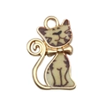 Pendentif chat mignon en alliage avec plaquage doré et nœud pour la création de bijoux - Chat rayé jaune (19113) / 1 Pièce (21x13mm)