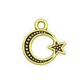 Vintage gold crescent moon and star alloy pendant with textured surface for DIY jewelry - Granulated Texture Moon Star (13576)