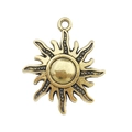 Antique gold sun pendant with radiant rays and dotted texture for DIY jewelry making - Embossed Dotted Sun (7704)