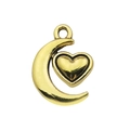 Golden moon and heart pendant charm for DIY sun moon star jewelry making craft - Peach Heart and Moon (10216)