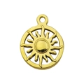 Golden sun charm pendant with radiant rays and top loop for DIY jewelry making - Round Golden Sun (10217)