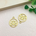 Golden hollow lotus charms for DIY jewelry making set on white textured background - Round Lotus (10173)