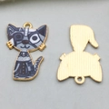 Pendentif chat en alliage avec motif gris et finition dorée pour la création de bijoux DIY - Chat Mécanique Gris (19130)