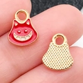 Halloween Cheshire cat style enamel alloy pendant with red finish and golden textured back - 6x9mm / Red Halloween Cat Head (11062)