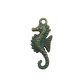 Vintage bronze seahorse charm with turquoise patina for DIY necklaces and crafts - Verdigris Patina Seahorse