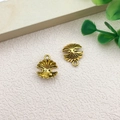 Golden shell-shaped pendant with internal gold bead and textured finish for DIY jewelry - Pearl Shell (10226)