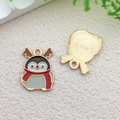 DIY cartoon penguin alloy pendant with deer horns and red scarf for jewelry making - Antler Scarf Penguin (14188) / 14x18mm