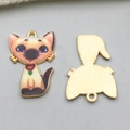 Pendentif chat en alliage avec finition huile colorée et dos doré pour bijoux DIY - Chat Siamois aux Grands Yeux (19136)