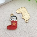 Christmas penguin stocking alloy pendant with a red enamel finish and gold star detail - Christmas Stocking Penguin (14262) / 14x22mm