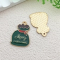 Christmas gift bag metal enamel pendant with Merry Christmas text for DIY jewelry - Green Gift Bag (14276) / 18x24mm