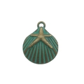 Vintage sea star and shell metal pendant with antique green patina for DIY jewelry - Antique Bronze Patina Starfish Shell