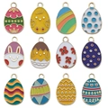 12-piece set of colorful Easter egg enamel charms with rabbits and chicks for DIY jewelry - Mixed 12pcs Easter Eggs Set