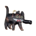 Tortoiseshell cat charm with knife design and golden metal ring for DIY jewelry - Funny Black Brown Spotted Cat (19123)