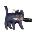 Black enamel cat with knife charm pendant in metal finish for DIY jewelry crafts - Funny Dark Blue Cat (19124)