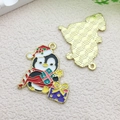 Christmas penguin alloy pendant charm with red hat and green gift box for DIY jewelry - Penguin Holding Gift (17267)