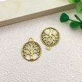 Golden Tree of Life hollow round pendants for DIY jewelry making and necklace accessories - Round Life Tree (10237)