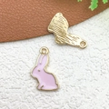 Pink enamel Easter rabbit charm with gold plating for DIY jewelry necklaces - Pink Bunny (11892)