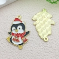Christmas penguin alloy pendant with red Santa hat and golden back for jewelry making - Christmas Scarf Penguin (17268)