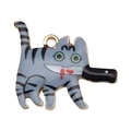 Creative gray striped cat enamel pendant with a knife and red blood drops for jewelry - Funny Light Blue Black Striped Cat (19126)