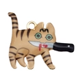 Creative orange cat charm with knife design, alloy enamel pendant for keychains - Funny Yellow Black Striped Cat (19127)