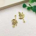 Pair of bright gold leaf pendants in feather-like shape for DIY jewelry making - Leaf Shape (10239)