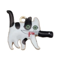 Funny white cat enamel pendant with knife for DIY jewelry making and keychains - Funny White Black Spotted Cat (19128)