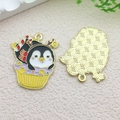 Christmas penguin cupcake pendant charm with colorful enamel and golden alloy back - Christmas Cupcake Penguin (17271)