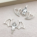 Silver alloy bat charms with hollow wings and top loops for DIY jewelry making - Hollow Bat Design (10856)