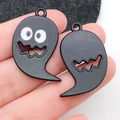 Matte black ghost charms for Halloween DIY jewelry making with white enamel eyes - 28x23mm / Black Halloween Demon (12341)