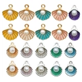 20pcs colorful enamel shell charms with imitation pearls for DIY jewelry making - 20Pcs Enamel Pearl Shell Set