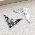 DIY Halloween bat charms with black enamel finish and silver metal texture for jewelry - Black Halloween Bat (18157)