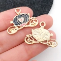 Pendentif carrosse citrouille d'Halloween en émail noir et rose avec cadre doré DIY - 24.5x18mm / Carrosse Citrouille d'Halloween Noir (12342)