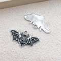 Gothic bat alloy pendant with black enamel finish and moon star celestial patterns - Celestial Bat (18158)