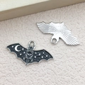 Halloween bat alloy pendant for jewelry DIY with black enamel moon and star patterns - Moon and Stars Bat (18159)
