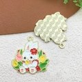 Cartoon white bunny pendant with tulip flowers in gold-tone alloy for DIY jewelry - Bunny with Tulip (18549)