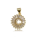 Golden round pendant featuring micro-paved letter C with rectangular crystal border - Letter C (15x21mm)