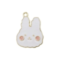 Golden rabbit charm with white enamel and pink blush detail for DIY jewelry making - Cartoon Rabbit Head Style (13920)