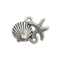 Antique silver shell and starfish charm connector for DIY jewelry making - Shell Starfish Double Hole Link 13x18mm (9041)